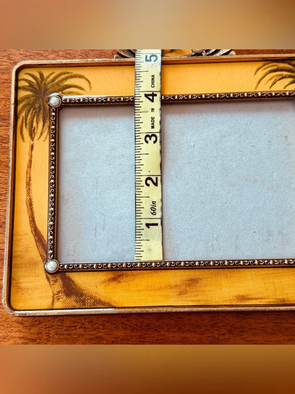 Vintage Home Collection Palm Tree 4x6 Photo Frame Gold Enamel Faux Pearl Detail